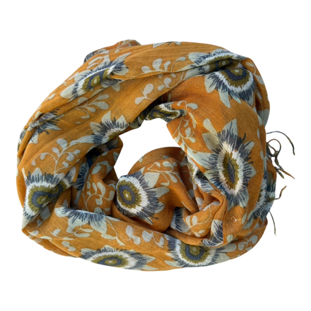 Rock Flower Paper Mustard Sunflower Fringe Scarf Boho Floral Wrap Shawl